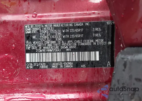 2021 Toyota Rav4 Xle from USA, damaged, VIN 2T3W1RFV4MW175643